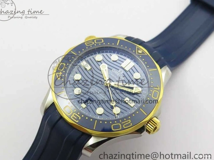 0321 Refined 2018 Seamaster Diver 300M SS YG VSF 1:1 Best Edition YG Bezel Blue Dial on Blue Rubber Strap A 7898